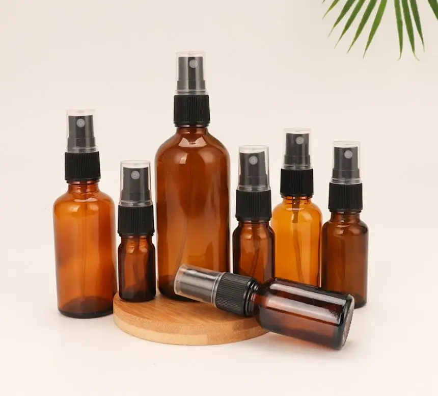 5PCS 5/10/15/20/50/100ml Amber Glass Spray Bottle Essential Oil Atomiser Cosmetic Dispensing Container Portable Travel Bottle