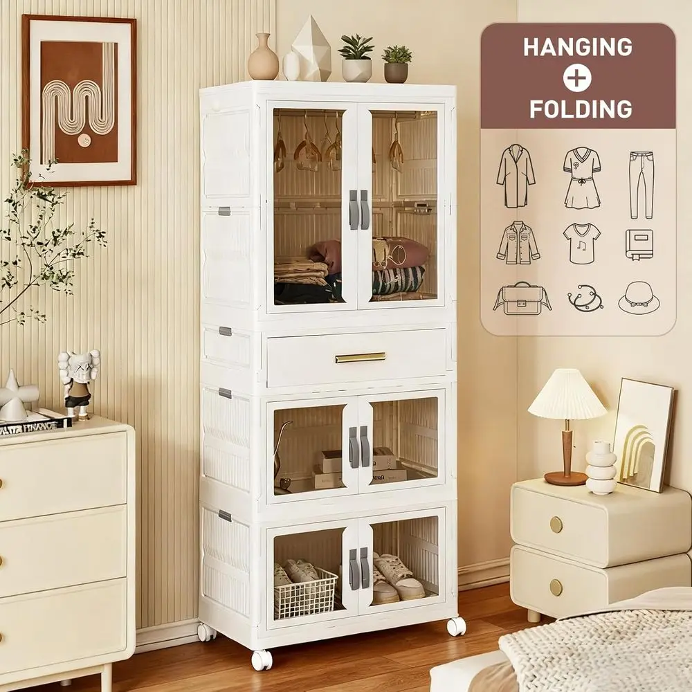 Pet Portable Wardrobe Closet with Hanging Rod Storage Organizer Large Plastic Cabinet for Clothes, Toys, Snacks view 6