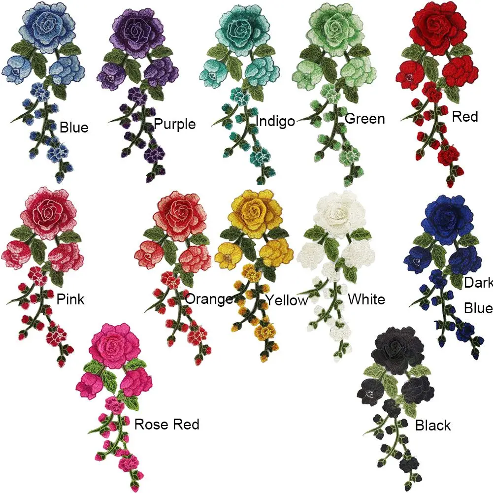 Patchs Brodés Colorés à Repasser, Autocollant pour Vêtements, Longue Ficelle de Fleurs, DIY