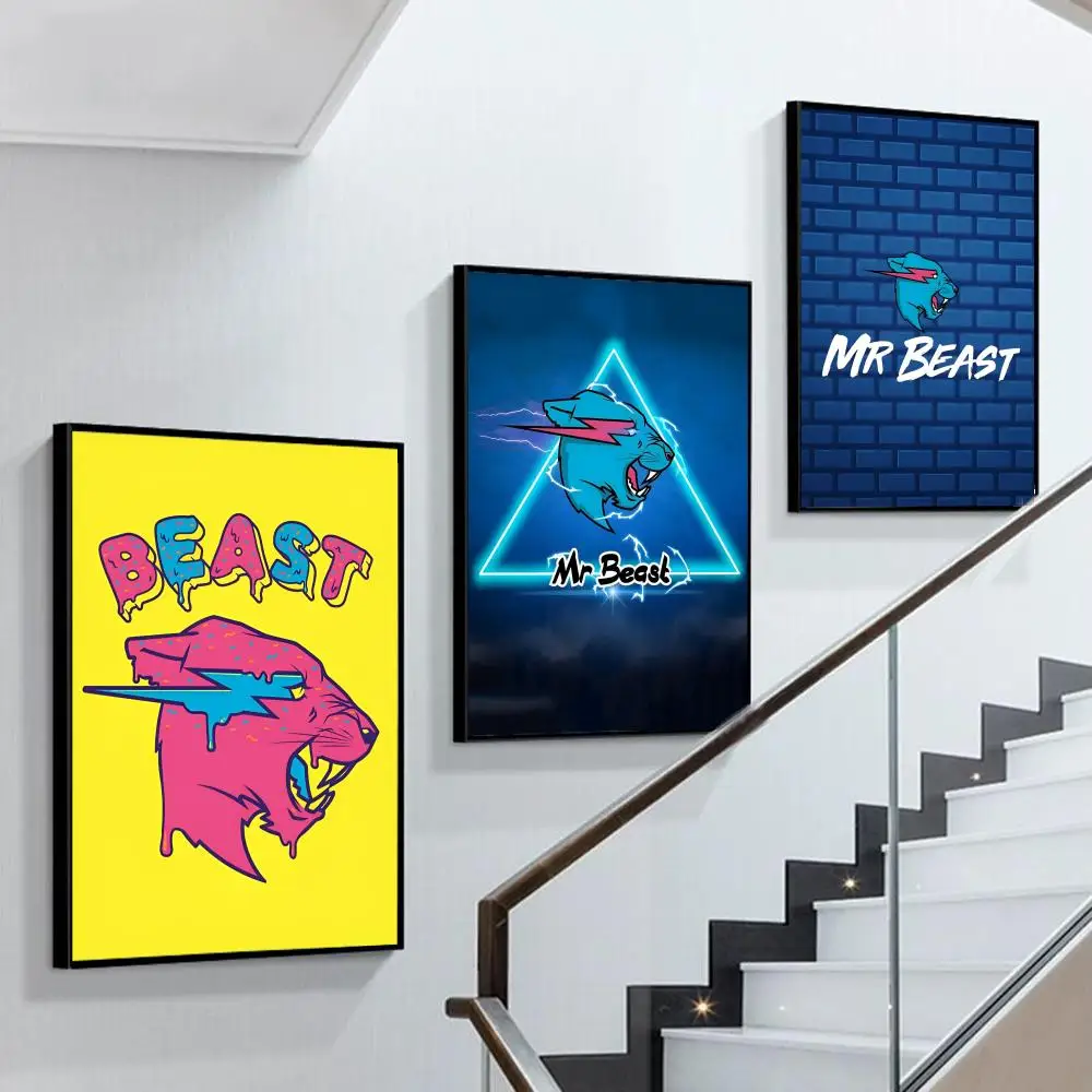 

Game Blogger Mr-Beast Poster Self-adhesive Art Poster Retro Kraft Paper Sticker DIY Room Bar Cafe Vintage Decorative Painting