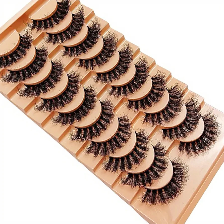 10 أزواج من الرموش المخططة اللافتة للنظر، رموش صناعية صناعية فائقة الرقة، رموش طويلة مجعدة وفوضوية ثلاثية الأبعاد