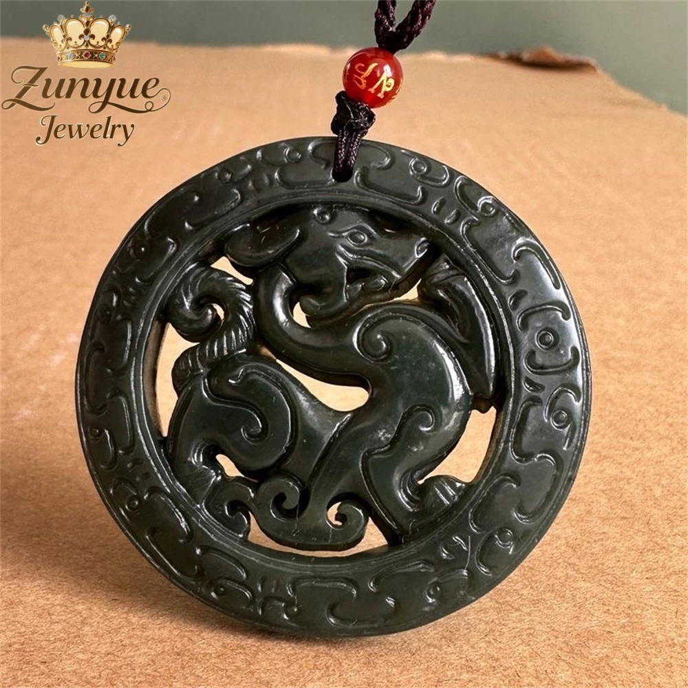 

Natural Hetian Green Jade Double - Sided Hollowed - Out Dragon Pendant Luxury Quality Jewelry Best Selling Fashion Jewelry Charm