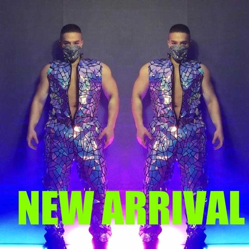سيمفوني المرايا بذلة مثير القطب ملابس الرقص بار ملهى ليلي حفلة الرجال عدسة وزرة جوجو أزياء رقص الهذيان الزي XS2362