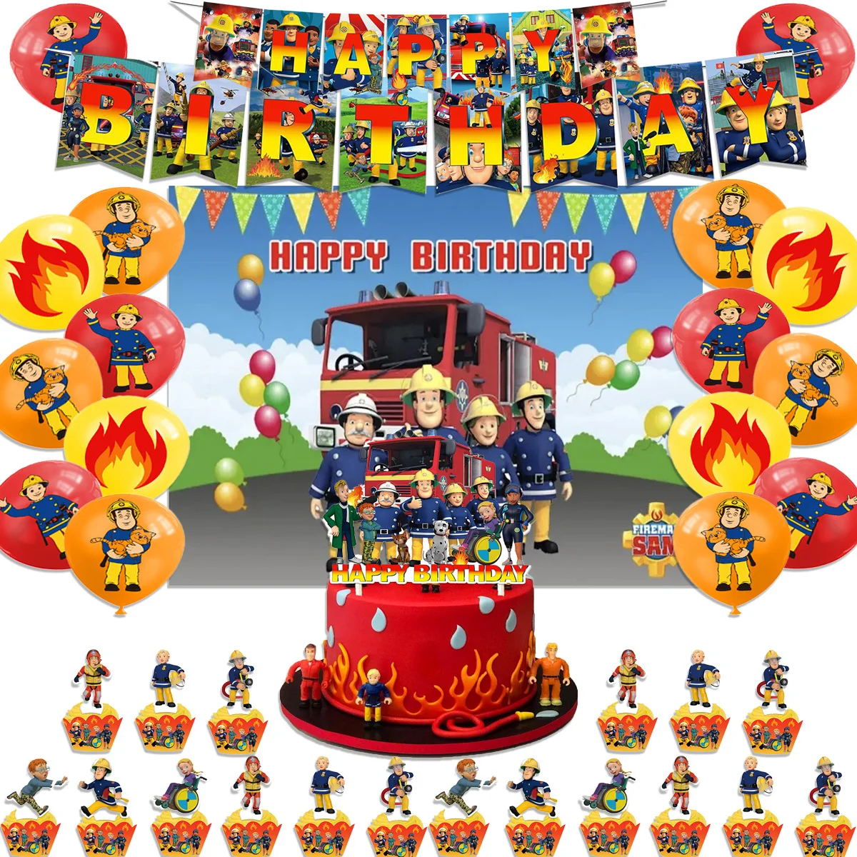 

Fireman Sams Theme Birthday Party Supplies Decor Fire Truck Balloon Banner Backdrop Cake Supplies Banner KIds Baby Shower Gifts