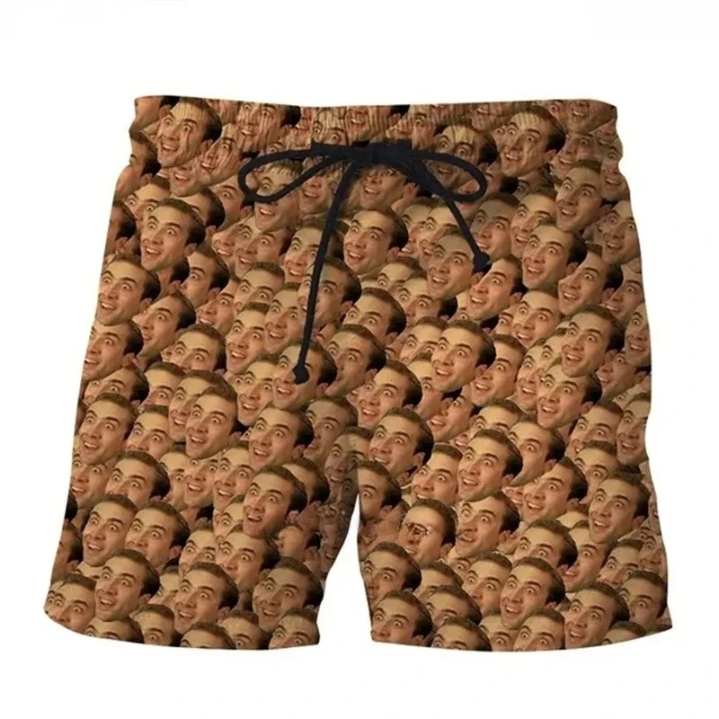 Nicholas Cage Beach Shorts Men's Unique Fun 3D Print Swimwear for Summer Hawaiian Style Fashion Top Quality Men's Clothing