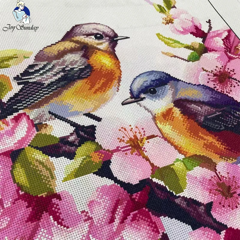 

Joy Sunday Cross Stitch Kit Two Little Birds HD Pattern Aida 16/14/11CT Counted Printed Canva DIY Hand Embroidery Kit Home Decor