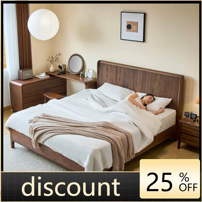 LH Solid Wood Double Bed New Chinese Solid Wood Padded Bed Household