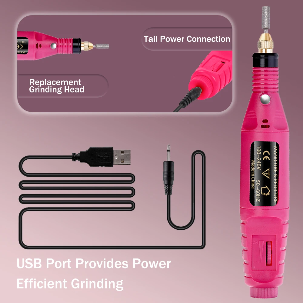 YIKOOLIN เจาะเล็บอะคริลิคชุด 20000 RPM ตะไบเล็บไฟฟ้าแบบพกพาเจล Remover เจาะ Bits ชุดเครื่องมือดูแลเล็บ