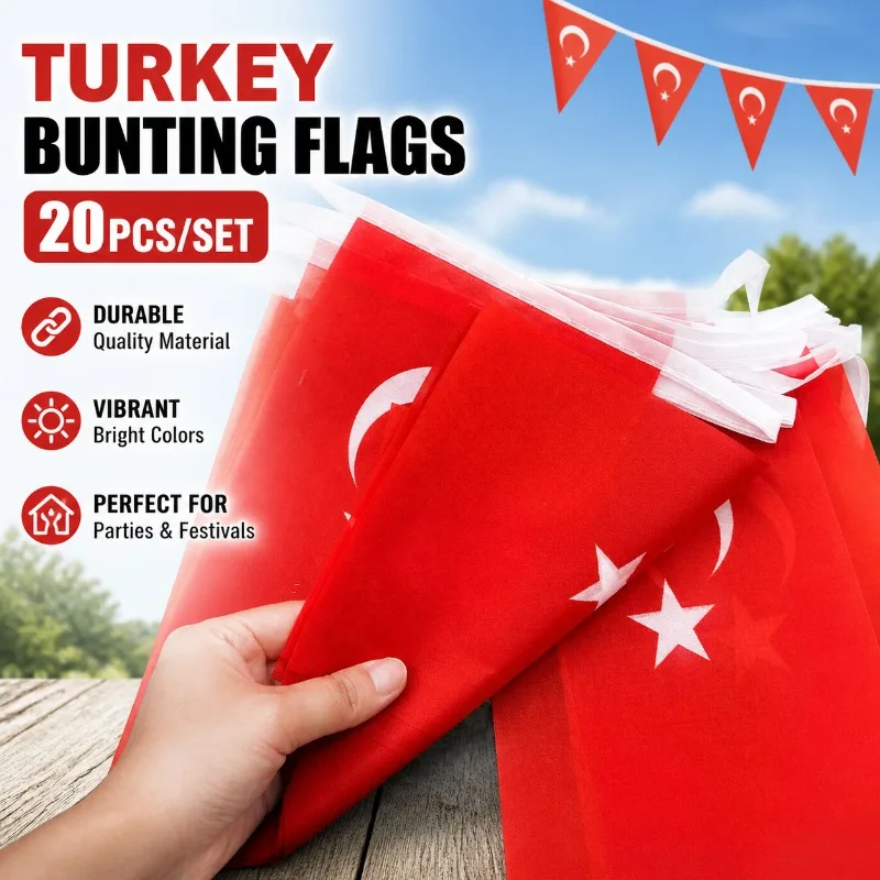14×21cm Türkische Quadratische Flaggen, Dekorative Hängende Wimpelkette, Polyester-Banner-Flaggen