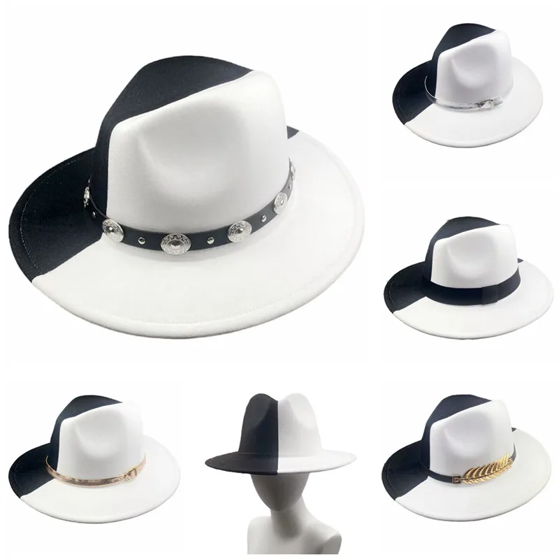 Medium Brim Felt Fedora Hat Women Patchwork Panama Hat woolen jazz hat men felt hat wool-like Panama hat