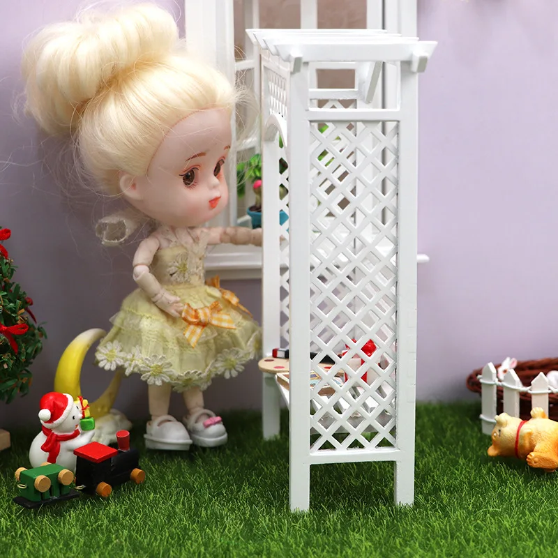 1:12 Poppenhuis Miniatuur Meubels Beeldjes Tuin Scène Accessoires OB11 Houten Druif Trellis Paarse Wijnstok Bloem Trellis Speelgoed