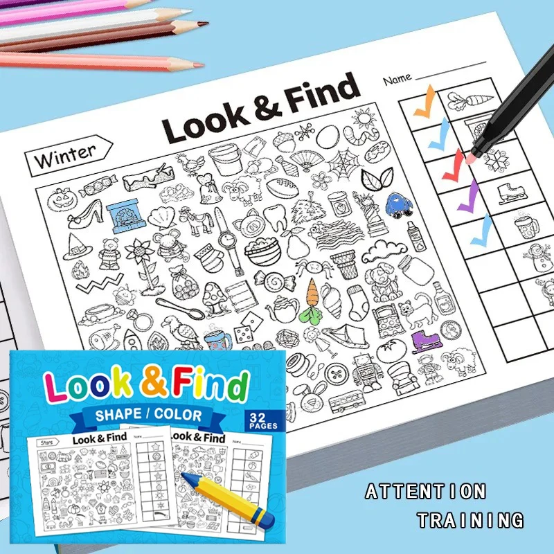 Tekenboek Kleurboek Interactieve activiteit voor kijken en vinden Games 1000+ patronen Zoeken voor verborgen items Spel Speelgoedboek