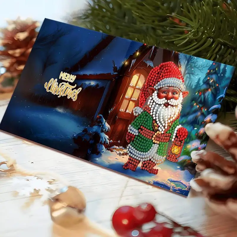 Tarjetas de Felicitación de Navidad, Kits de tarjetas de pintura 5D de Papá Noel, favores de fiesta de vacaciones, surtido de tarjetas de Navidad brillantes para vacaciones