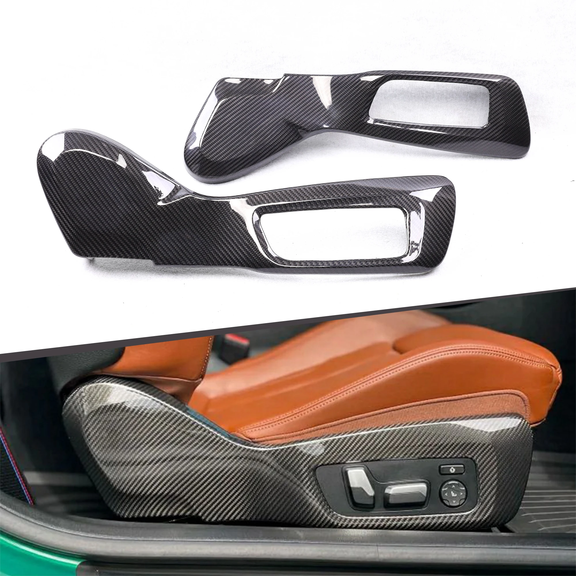 Car Side Seat Decoration Dry Carbon Fiber Interior Decoration Frame Panel Cover Shell Frame For  G80 G82 M3 M4 G87 M2 2021 +