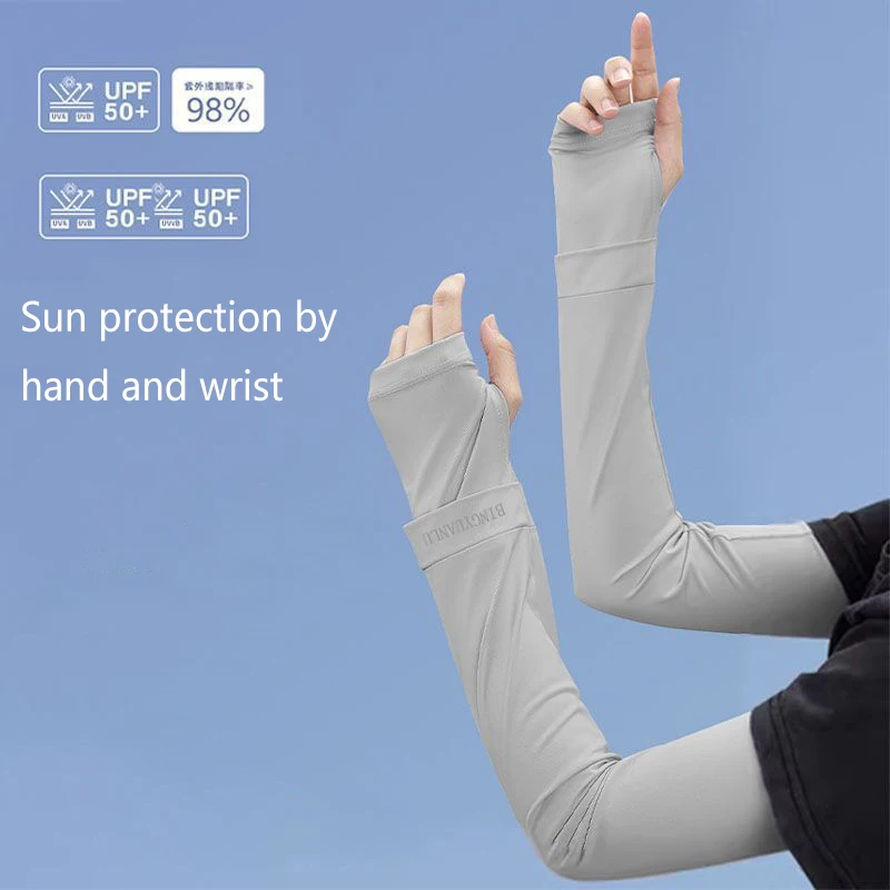 XX * Mangas de braço de seda gelada, proteção solar de verão feminino, luvas de pesca e ciclismo masculinas, respiráveis e antiderrapantes de dois dedos