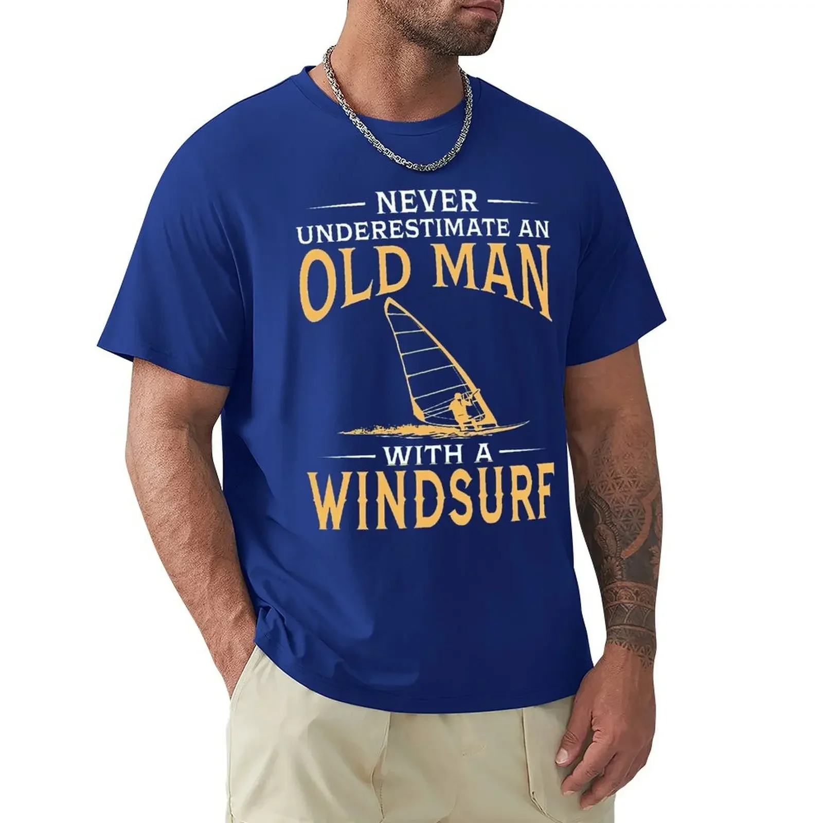 CC04 Never Underestimate An Old Man With A Windsurf T Shirt Harajuku Short Sleeve T-shirt 100% Cotton Graphics Tshirt Tops