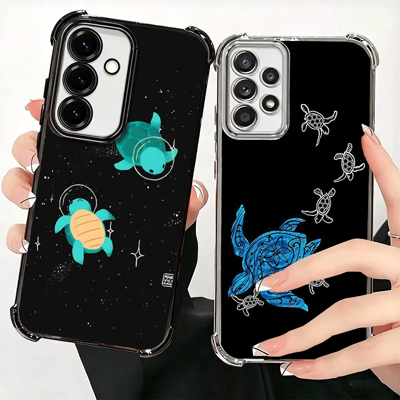 Cartoon Ocean Sea Turtle Plating Phone Case For Samsung A17 A57 A27 A37 A16 A56 A26 A36 A15 A55 A25 A35 A14 A54 A24 A34 A13 A53