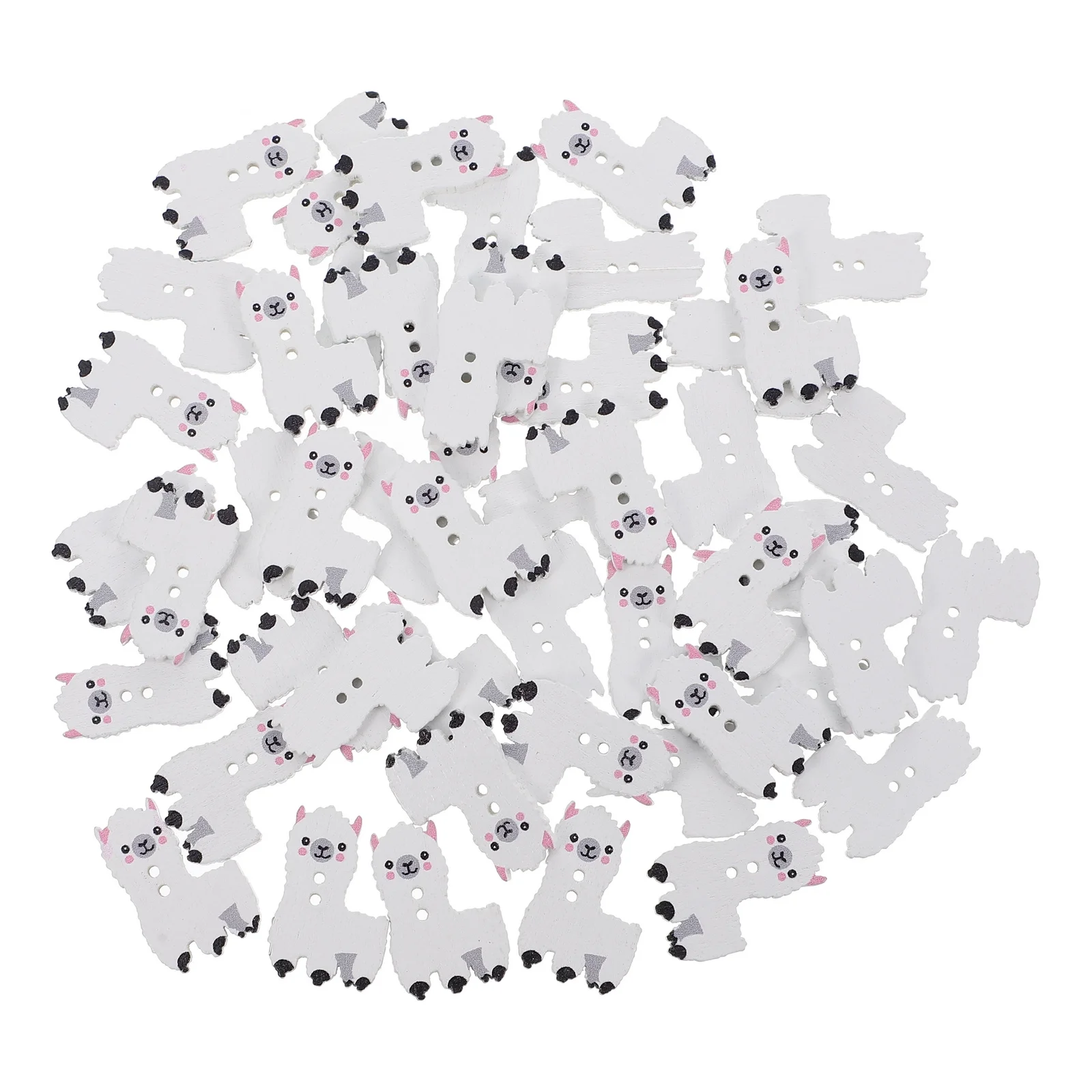 100Pcs Kancing Kayu Alpaca Kartun Hewan 2 Lubang untuk Menjahit Kerajinan DIY Dekorasi Kancing Kayu untuk Proyek Buatan Tangan