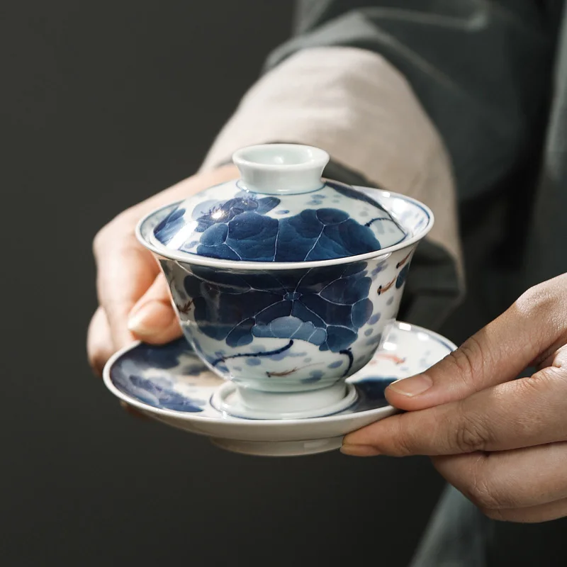 Jingdezhen-antique blue and white tea cover Bowl, hand painted tea pot and tea set, high quality feeling tea cup, xh168