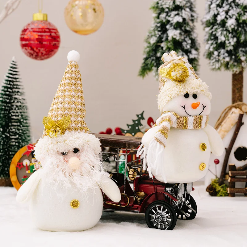 การ์ตูนคริสต์มาสตุ๊กตาPlushเครื่องประดับสีขาวSanta Claus Snowmanเครื่องประดับXmas Partyตกแต่งเด็กของขวัญ