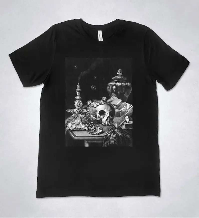 Vanitas t-shirt -Still life with Skull and Candle, Skull t-shirt, Life and Death symbolism