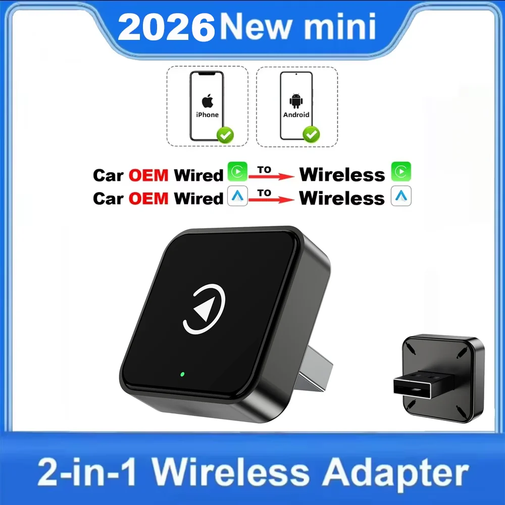 

2 in 1 Car Smart Wireless Carplay Adapter For Apple iPhone Android Auto Wired to Wireless AI Box USB Connect Carplay For Toyota