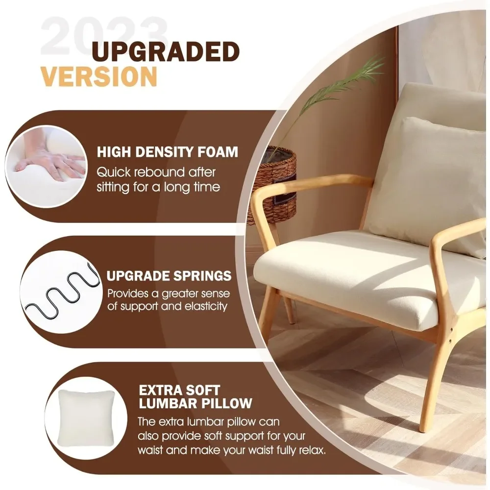 Coffee chair with lumbar pillow, comfortable reading in linen, relaxing side chair in living room apartment, easy to assemble