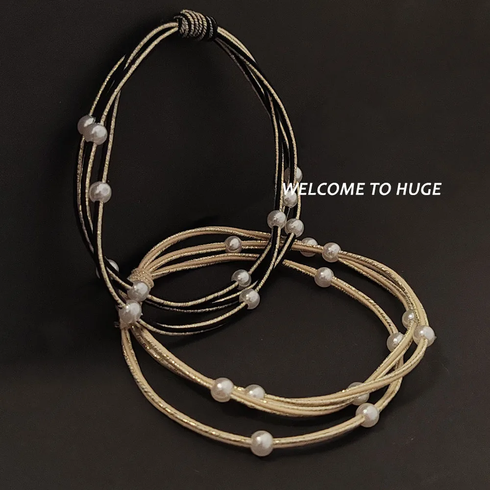 5 STÜCK Heißer Goldener Faden mit Perlen Hohe Elastizität Haargummis für Frauen Mädchen Pferdeschwanzhalter Haarschmuck – Detail 2