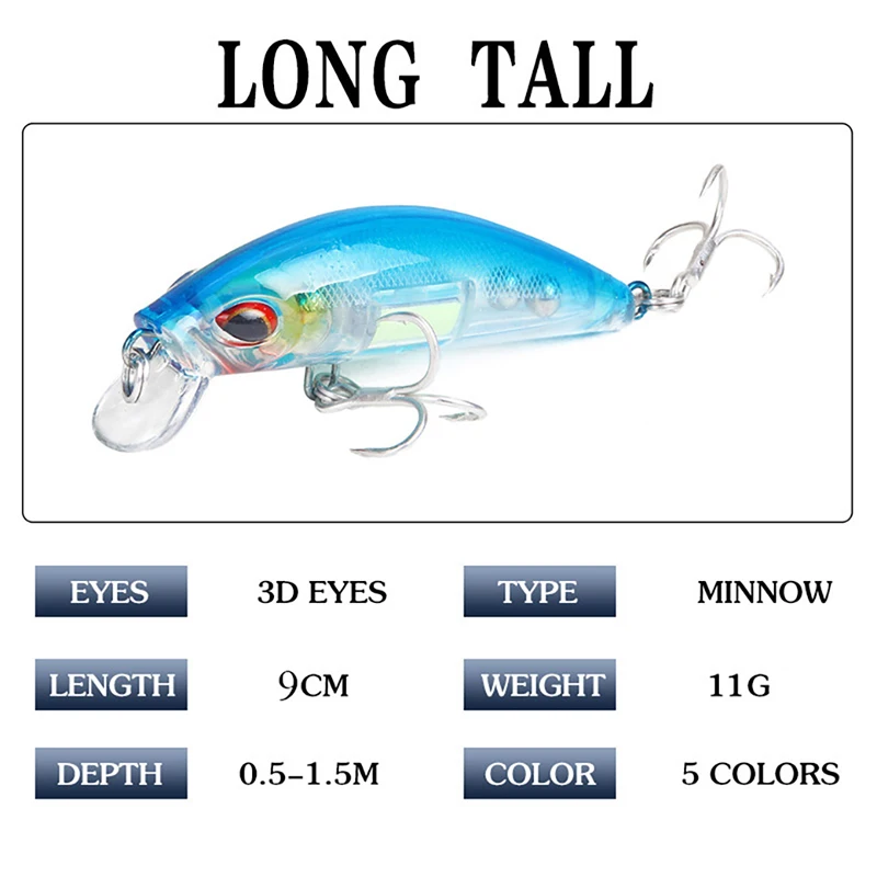 ORJD 9cm 11g Fishing Lures 1Pcs 3D Eyes Luminous Jig Sinking Wobblers Crank Night Hard Bait Artificial 3 Hook Fishing Tackle