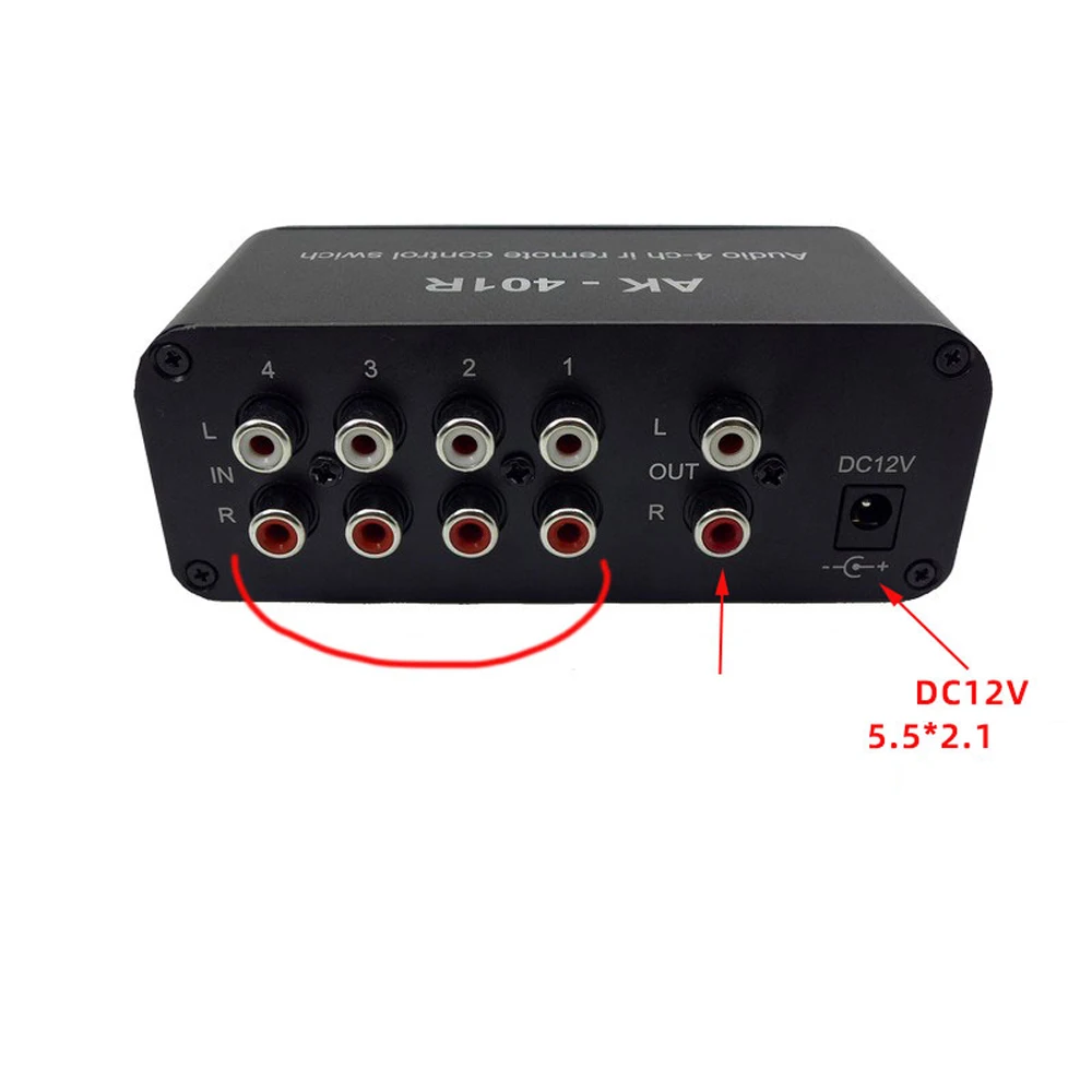 4-WAY stereo audio switcher 4CH Audio IR remote control switch AV audio signal  4-in 1-out audio source switching FOR CD player