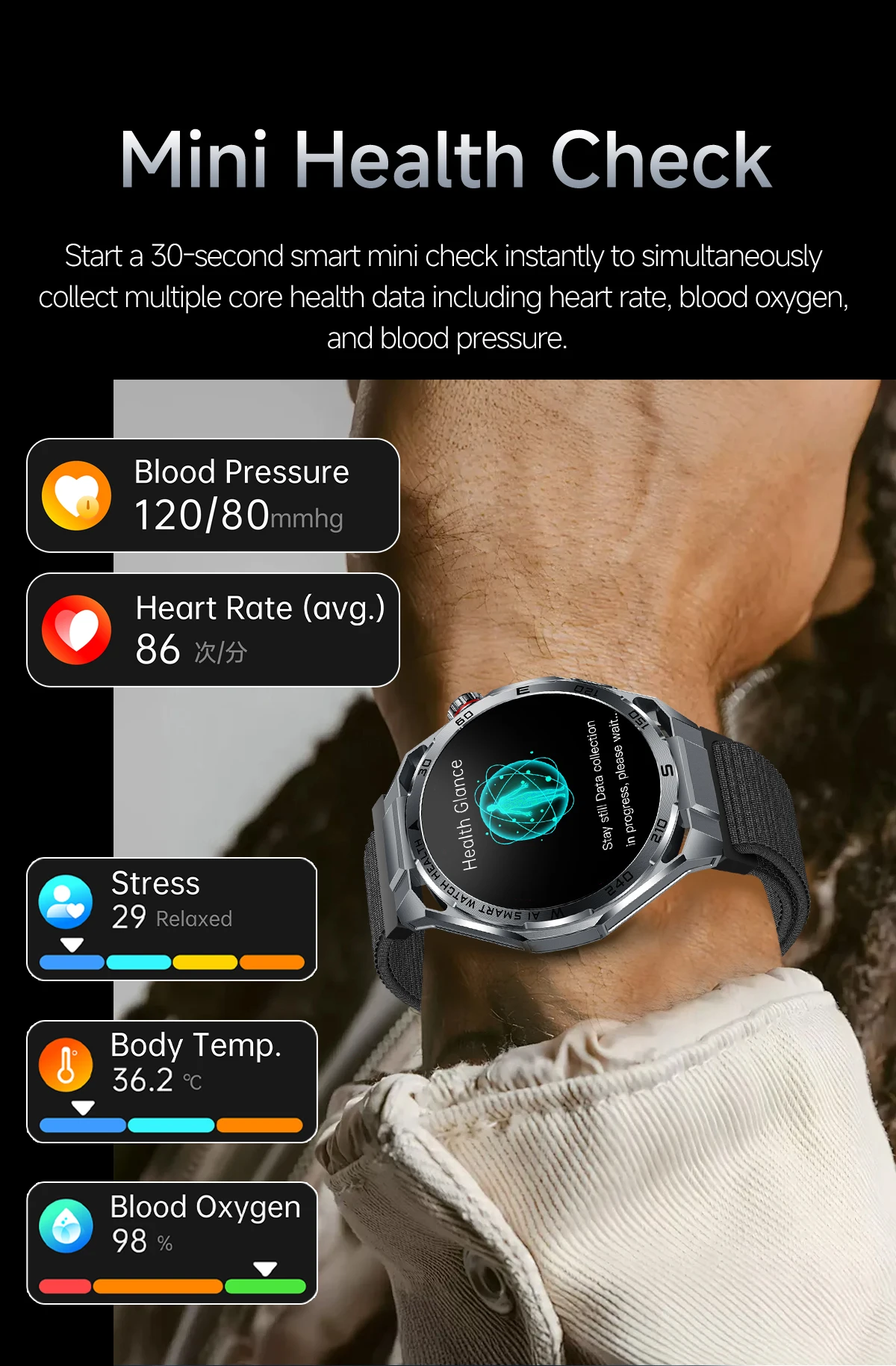 2026 Neue KI-gestützte EKG-Smartwatch in medizinischer Qualität mit 1,53'' Saphirglas, Herzfrequenz-, Blutfett- und Harnsäure-Monitor, Bluetooth-Anruffunktion – Detail 15
