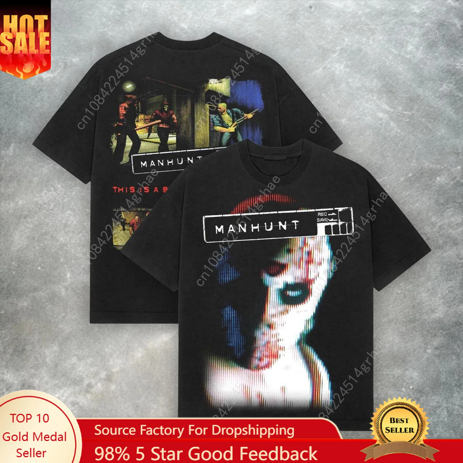 

Manhunt Retro Y2K Men's and Women's American Street Wear T-shirt, Fashionable Round Neck Loose Casual Top for Spring and Summer