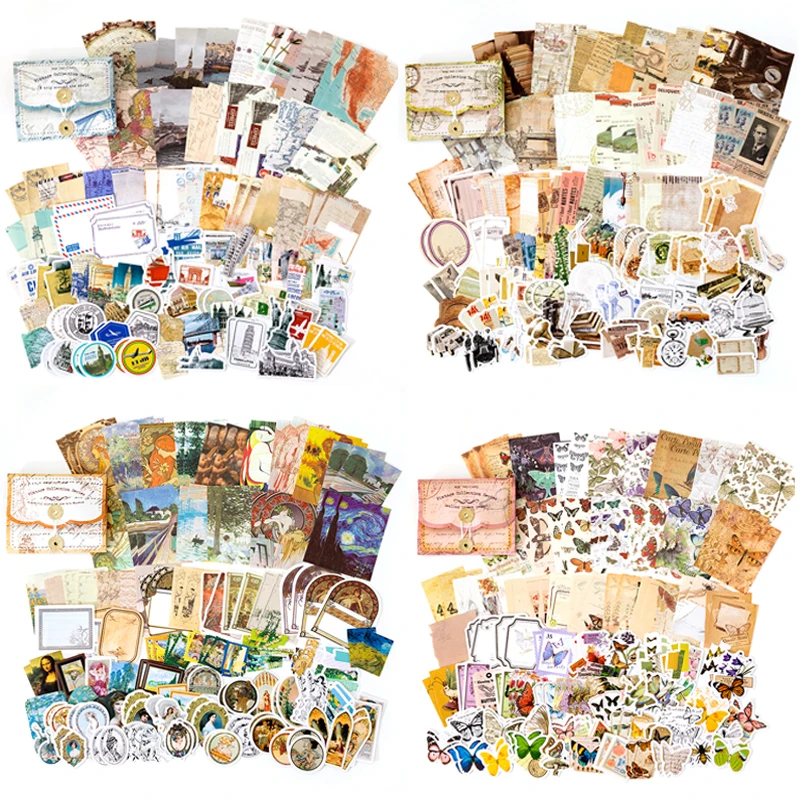 150 Pieces Vintage Aesthetic Scrapbooking Paper and Sticker Supplies Pack,Flower Butterfly Decals Nature Retro Collection Kit