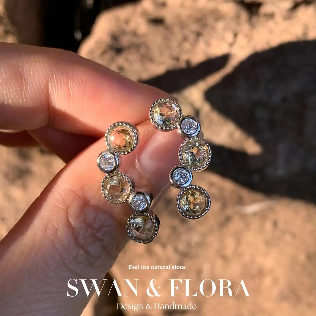 

Natural Citrine Stud Earrings For Women Green Stone 925 Sterling Silver Vintage Femme Gift Prevent Allergy Fine Jewelry