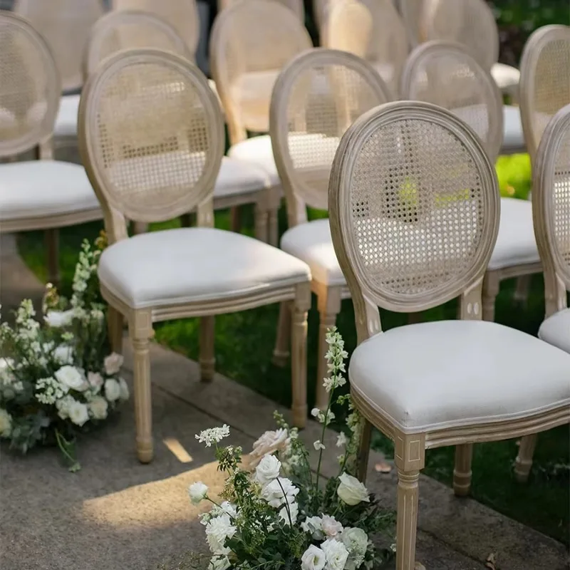 

Wholesale Stackable Hotel Banquet Dining Vintage Rattan Chair Back Seat Wooden Louis Chair