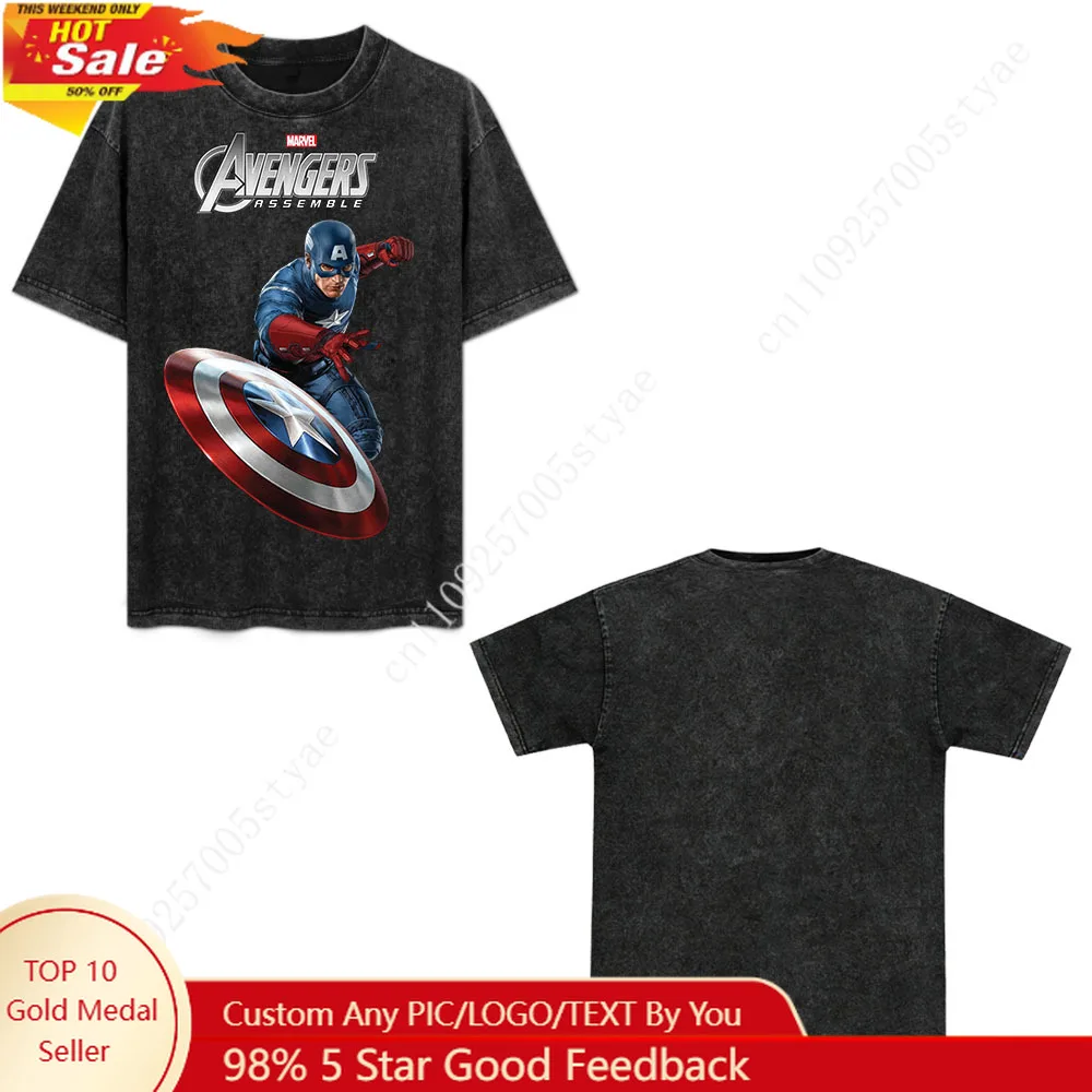 

Marvel Captain America Steve Cosplay T-shirt Unisex Retro Short-sleeved Pure High Quality Cotton Custom Sport Cycling Loose Top