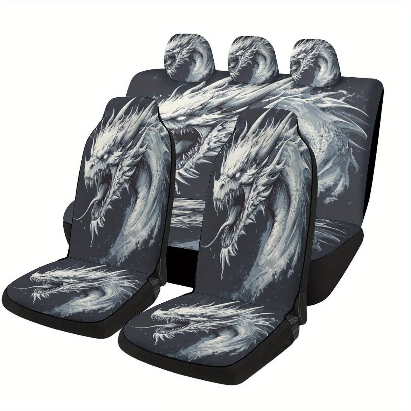 Car Seat Cover Set Featuring An Ice Dragon Design, Suitable For A Variety Of Vehicles. These High-Quality, Personalized Covers P