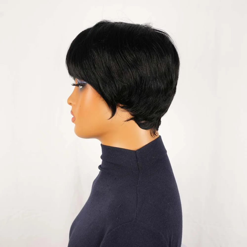 픽시컷 가발 인모 스타일리시 곱슬 숏밥 가발 워터웨이브 기계식 곱슬 인모 가발 흑인 여성용