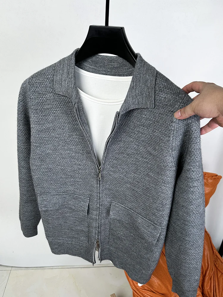 Cardigan en Tricot à Fermeture Éclair pour Homme, Veste Simple et Ample, avec Vraie Poche, Nouvelle Tendance, Automne et Hiver, 2024