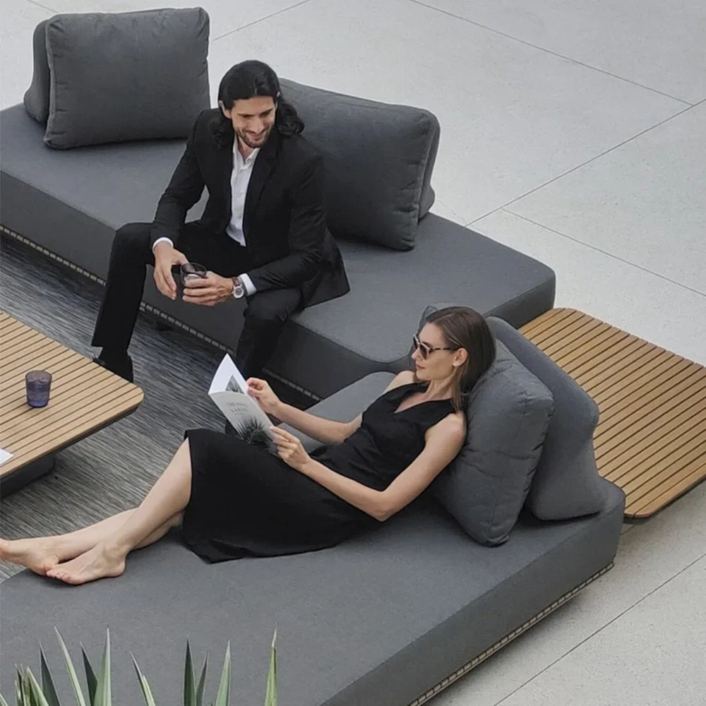 Outdoor sofa villa modern courtyard corner sofa simple balcony open-air rattan chair teak sofa furniture combination