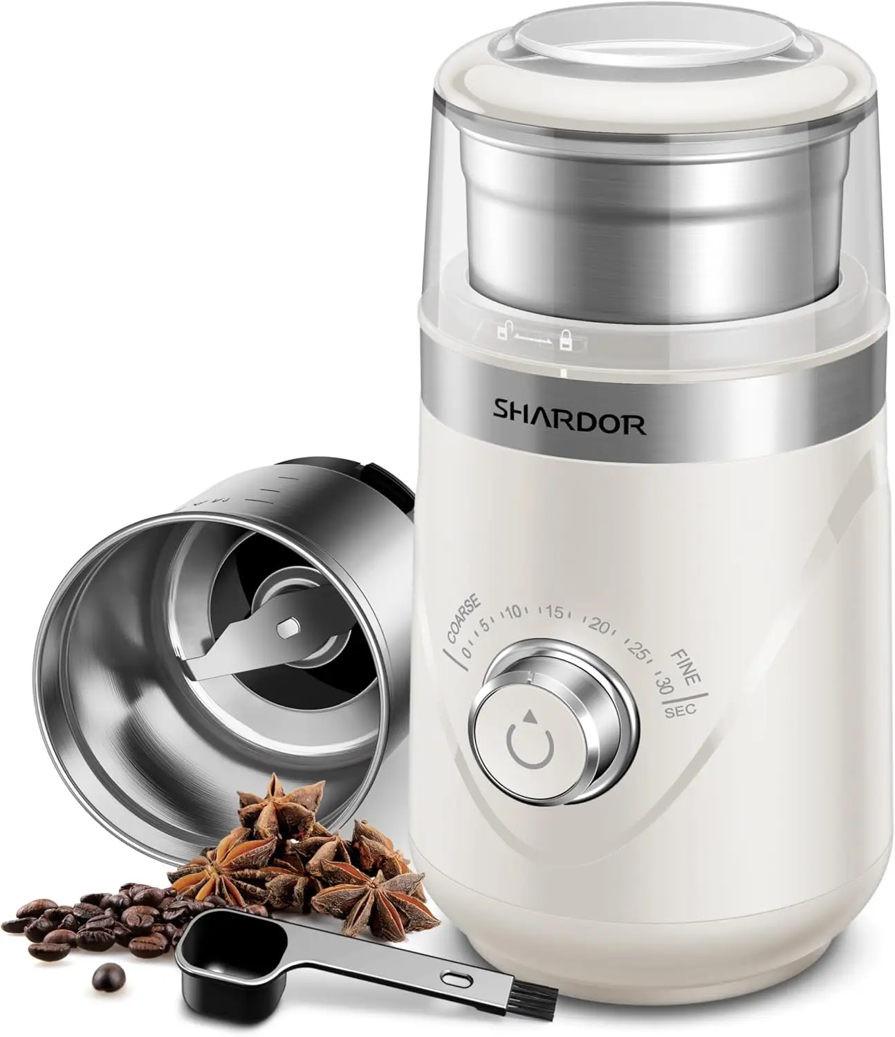 

Electric Super Silent Blade Coffee Grinder, Timed Grind Control Rotary Knob, Adjustable Coarse to Fine for Coffee Beans,