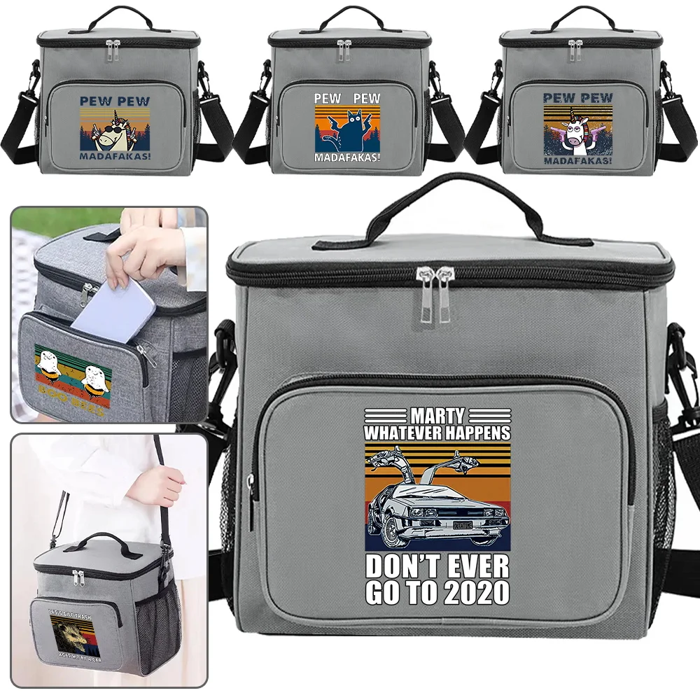 Lunch Pouch for College Student in Grey Color Waterproof and Durable Dinner Box Printing Pew Series Food Storage Bag