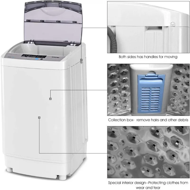 Giantex w pełni automatyczna pralka przenośna kompaktowa 1,34 Cu.ft pralka wirująca z pompą spustową, 10 programów 8 poziomów wody