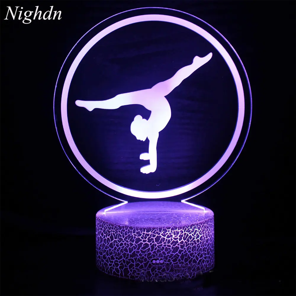 Artystyczna gimnastyka 3D Lampka nocna do dekoracji pokoju Pilot USB LED Iluzja optyczna Lampa 3D Dzieci Urodziny Prezent świąteczny