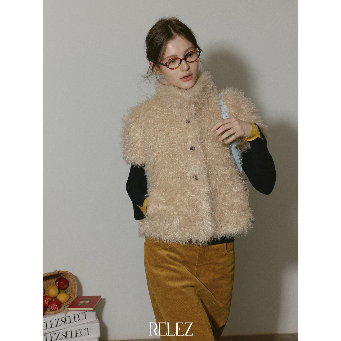 Spring Autumn New Stand Collar Eco Fur Minimalist Casual Curly Wool Plush Women's Vest Coat