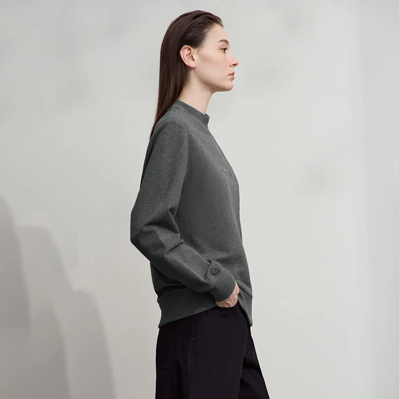 AMII Vrouw Sweatshirts Katoen Halfhoge Kraag Losse Casual Tops Dames 2025, Herfst Gebreid Veelzijdig Vrouwelijk Sweatshirt 12524004