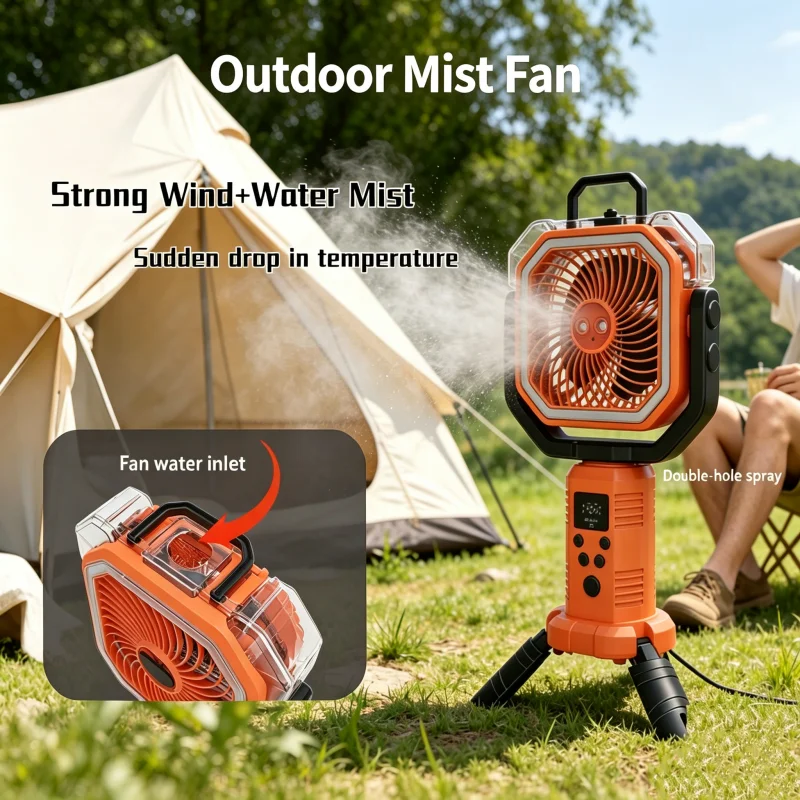 Multicolor 20000mAh Portable Rechargeable Fan Adjustable Height 3-Level LED Light for Camping Fishing Spray Outdoor Camping Fan