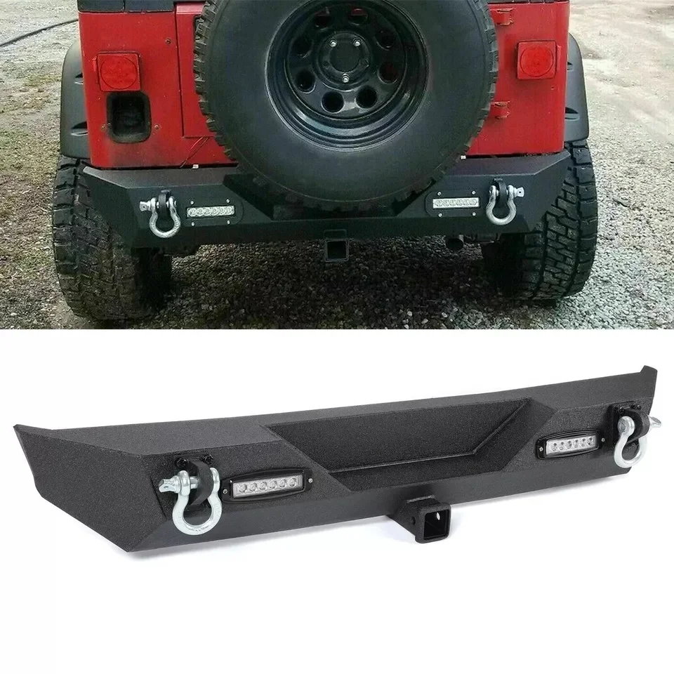 

Rear Bumper W/ D-Rings & Led Lights Hitch Receiver for 87-06 Jeep Wrangler TJ YJ
