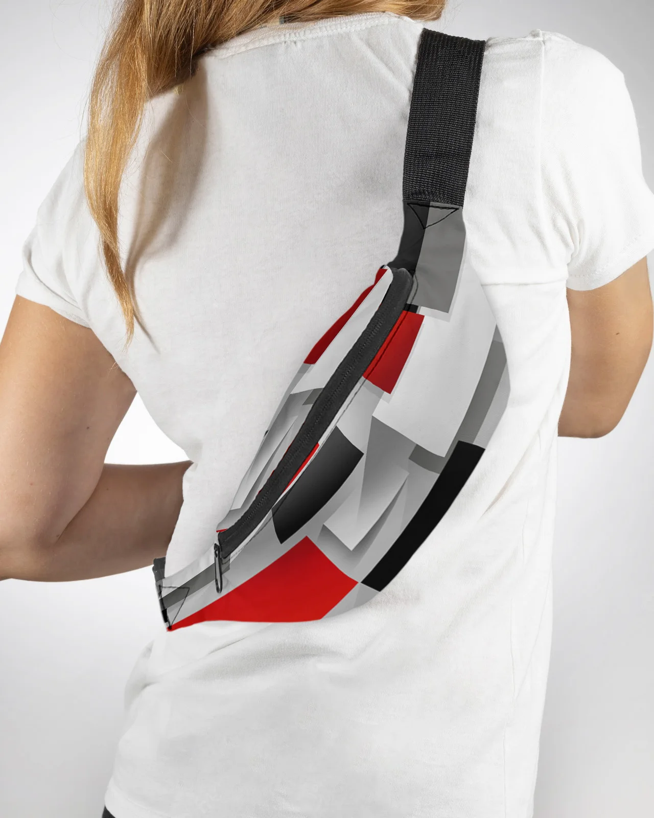 Geometric Red Black Gray Solid Abstract Men Women Waist Bag Fanny Pack Phone Belt Bag Wallet Pouch Waterproof Banana Hip Bags