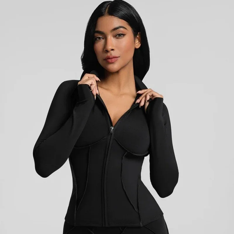 

Compression Shirt Yoga Jacket For Women Stand Collar Sports Top Long Sleeve Zipper Jacket Cycling Fitness Female Clothing